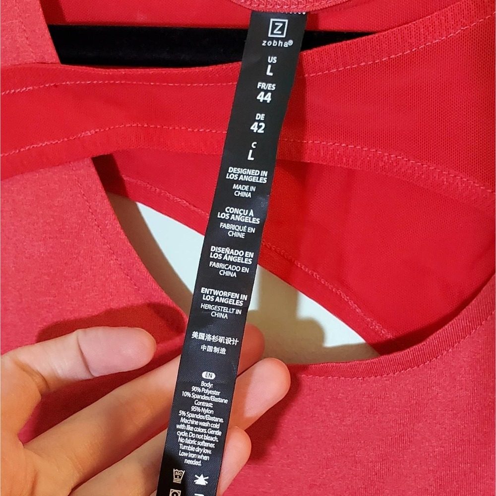 NWT Zobha Active Wear Vibrant Bright Red Stretchy Workout Top Size Large - Picture 4 of 4